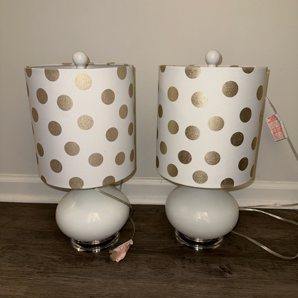 Two Gold Polka Dot Lamps
